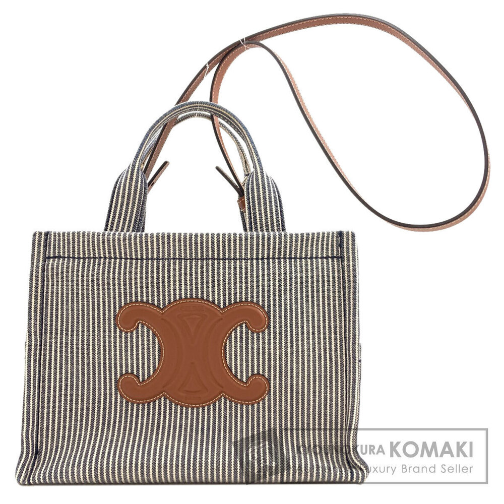 Celine Cabas Thais striped textile calfskin leather